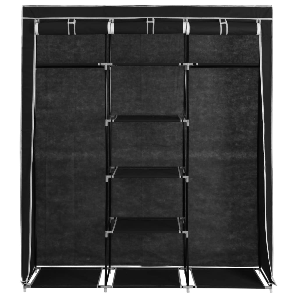 vidaXL Wardrobe with Compartments and Rods Black 150x45x175 cm Fabric