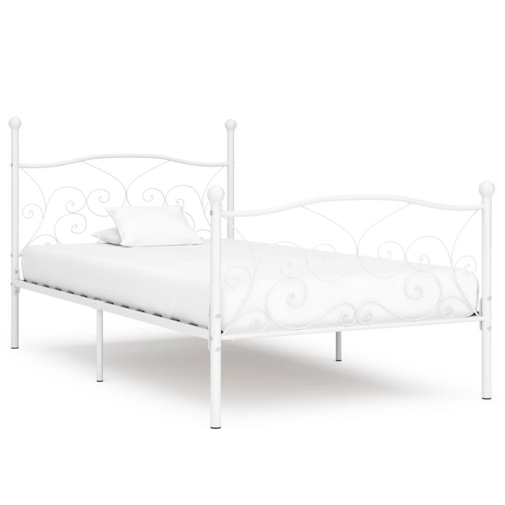 vidaXL Bed Frame with Slatted Base White Metal 100x200 cm