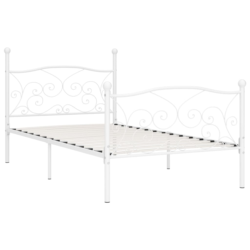 vidaXL Bed Frame with Slatted Base White Metal 100x200 cm