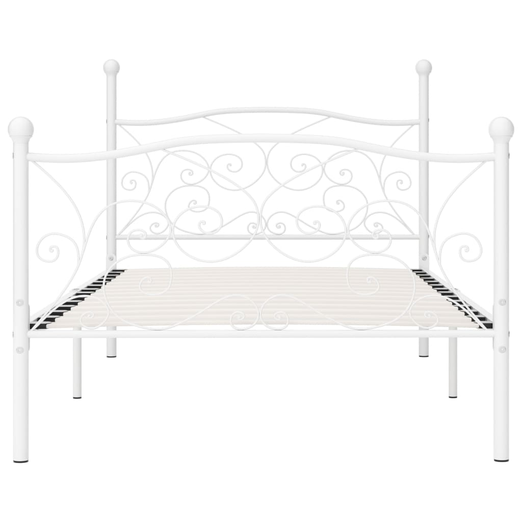 vidaXL Bed Frame with Slatted Base White Metal 100x200 cm