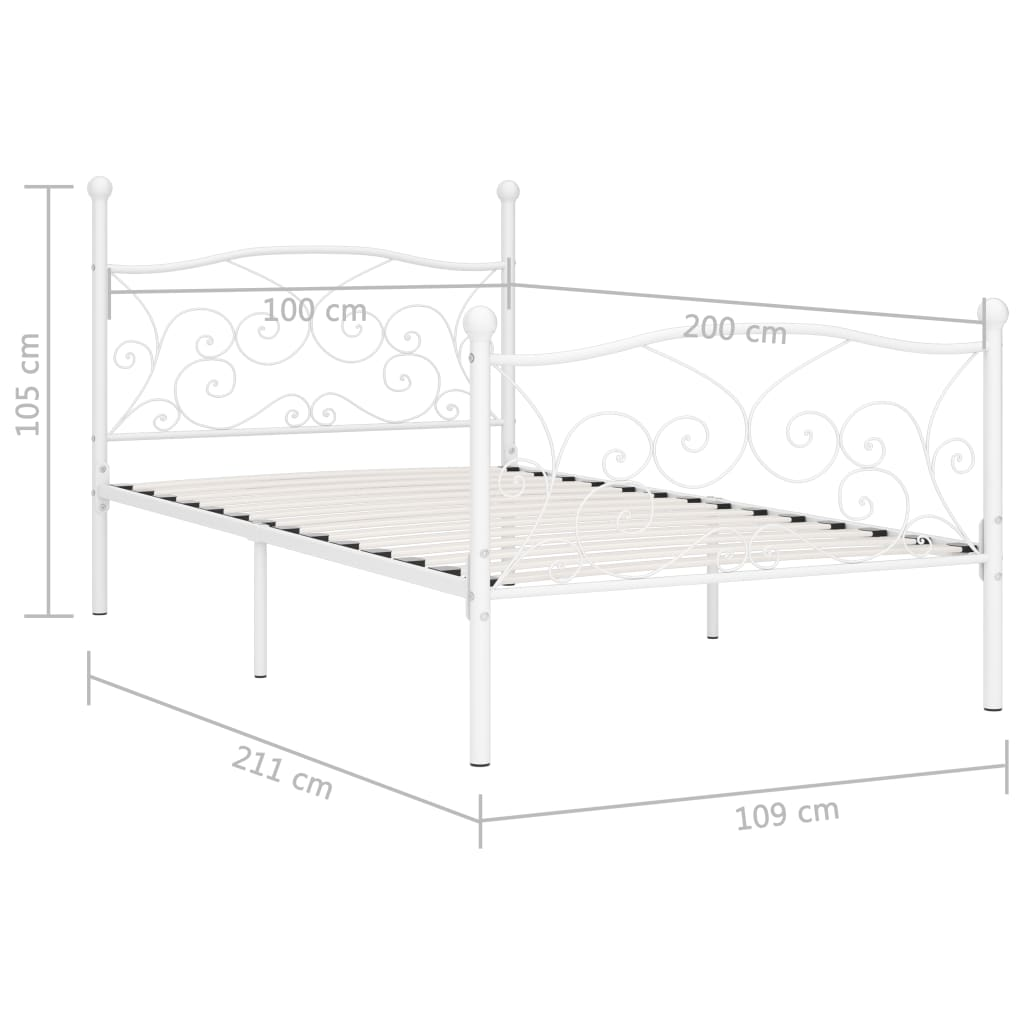 vidaXL Bed Frame with Slatted Base White Metal 100x200 cm