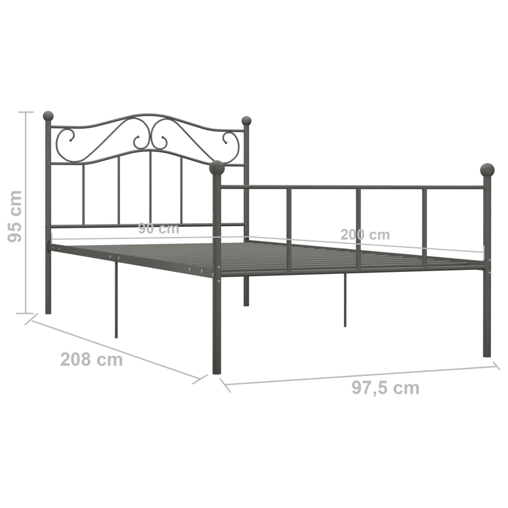 vidaXL Bed Frame Grey Metal 90x200 cm