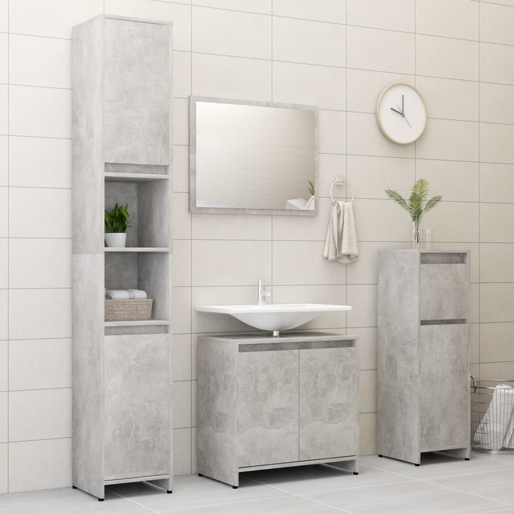 vidaXL 3 Piece Bathroom Furniture Set Concrete Grey Engineered Wood