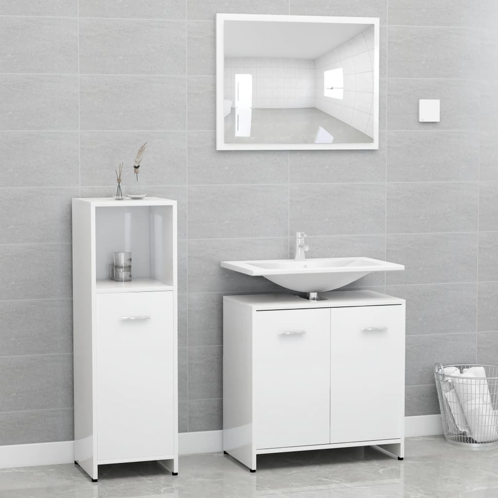 vidaXL 3 Piece Bathroom Furniture Set High Gloss White Engineered Wood