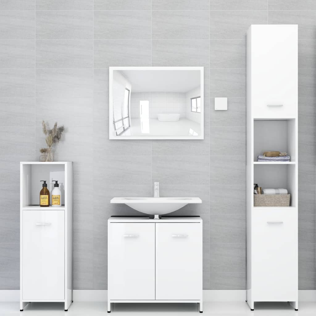 vidaXL 3 Piece Bathroom Furniture Set High Gloss White Engineered Wood