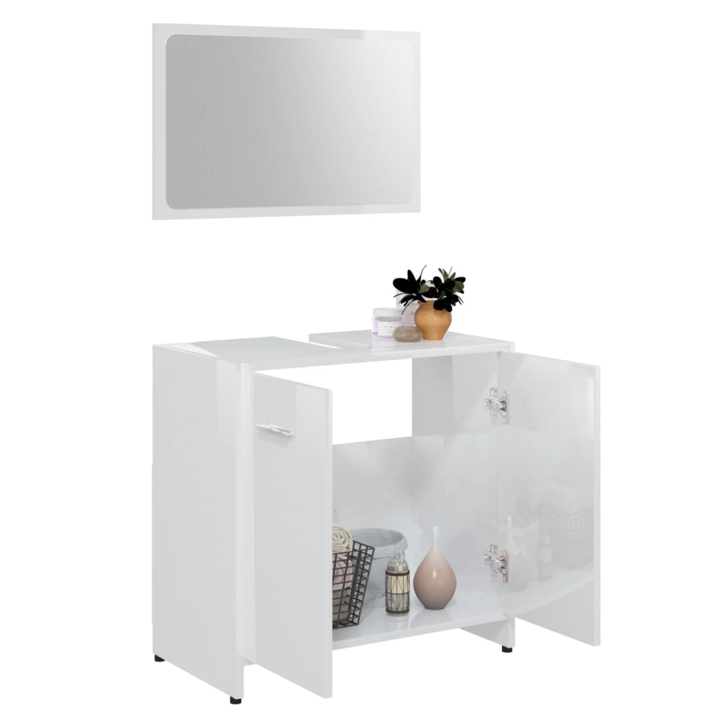 vidaXL 3 Piece Bathroom Furniture Set High Gloss White Engineered Wood