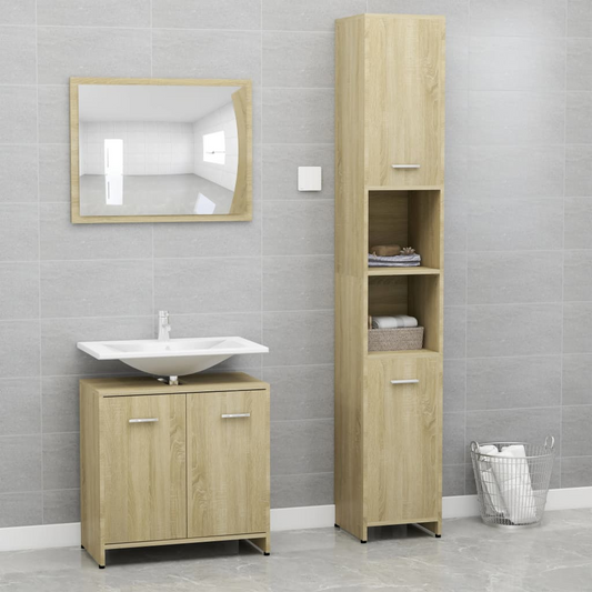 vidaXL 3 Piece Bathroom Furniture Set Sonoma Oak Engineered Wood