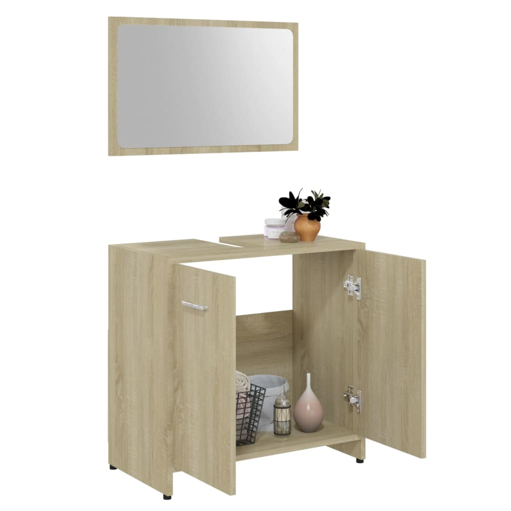 vidaXL 3 Piece Bathroom Furniture Set Sonoma Oak Engineered Wood