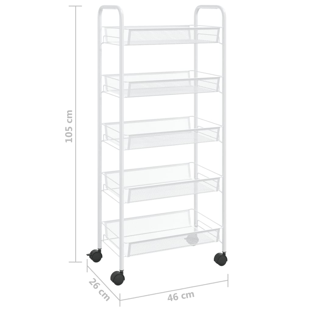 vidaXL 5-Tier Kitchen Trolley White 46x26x105 cm Iron