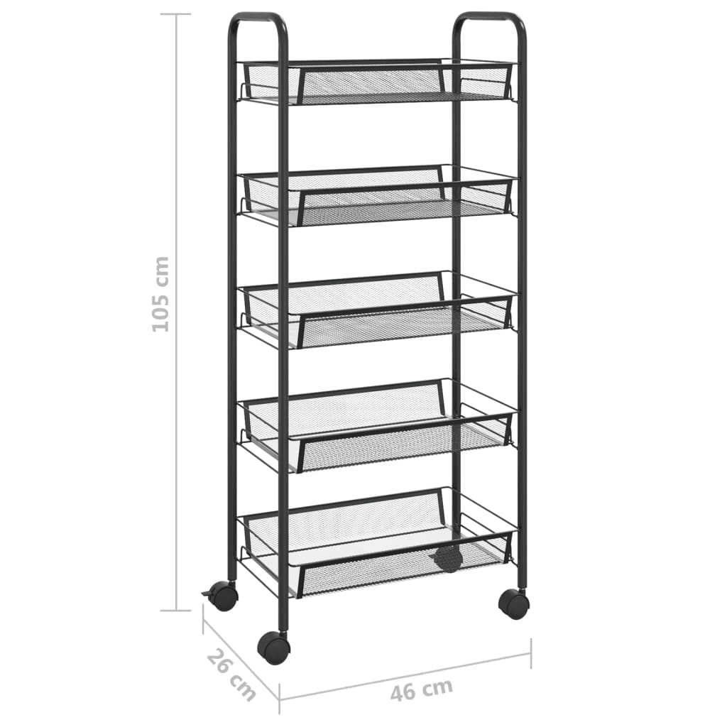 vidaXL 5-Tier Kitchen Trolley Black 46x26x105 cm Iron