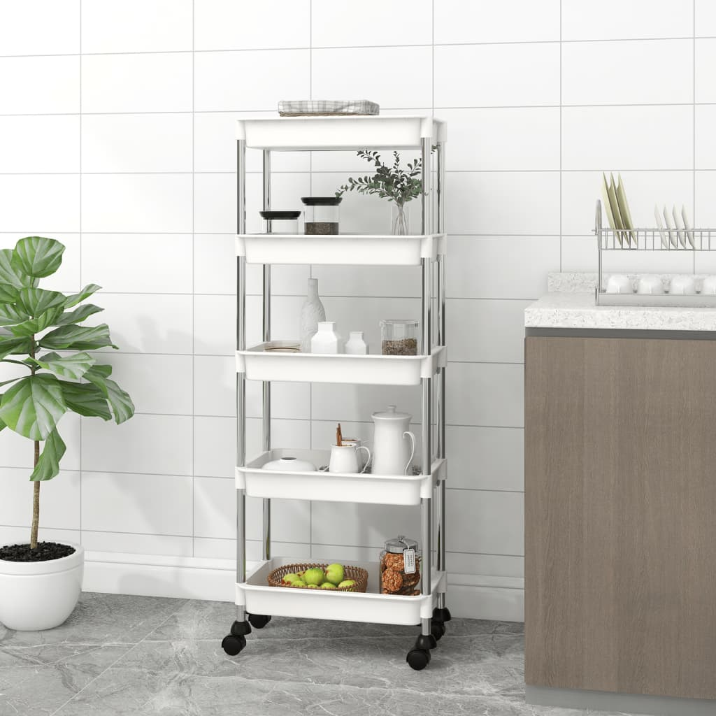 vidaXL 5-Tier Kitchen Trolley White 42x29x128 cm Iron and ABS