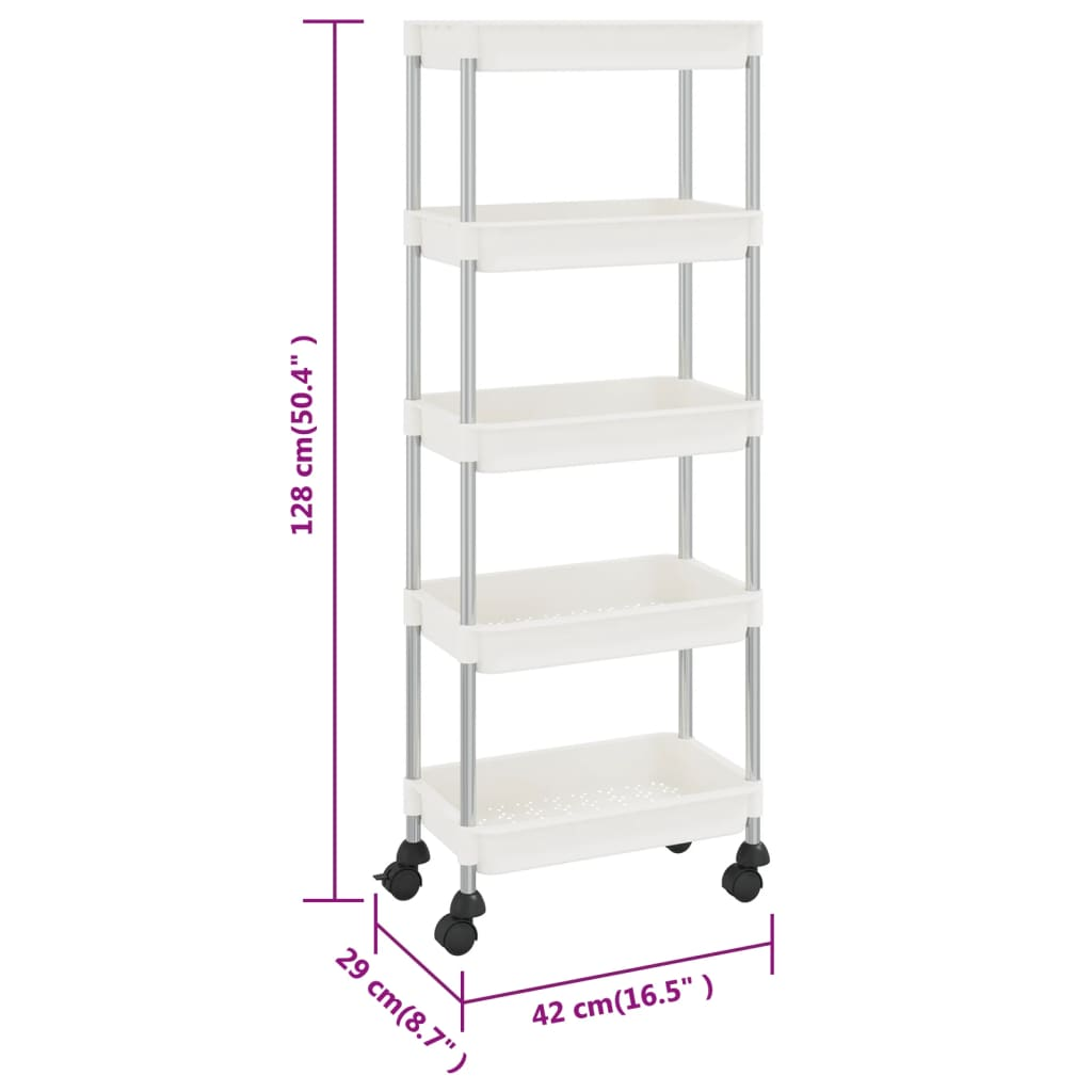 vidaXL 5-Tier Kitchen Trolley White 42x29x128 cm Iron and ABS