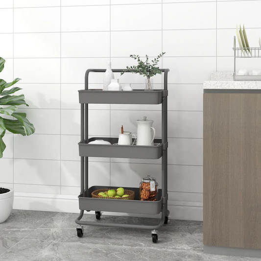 vidaXL 3-Tier Kitchen Trolley Grey 42x35x85 cm Iron and ABS