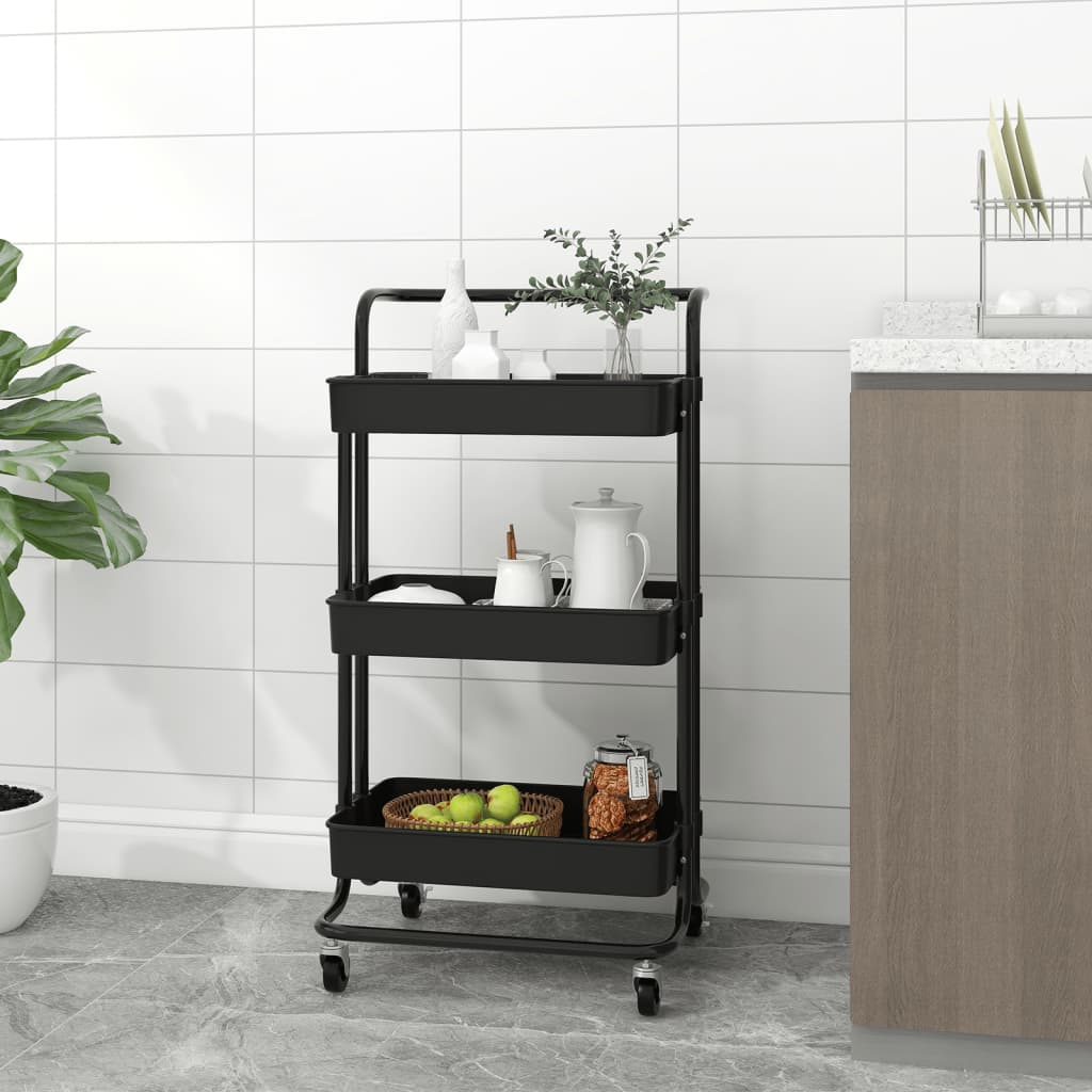 vidaXL 3-Tier Kitchen Trolley Black 42x35x85 cm Iron and ABS