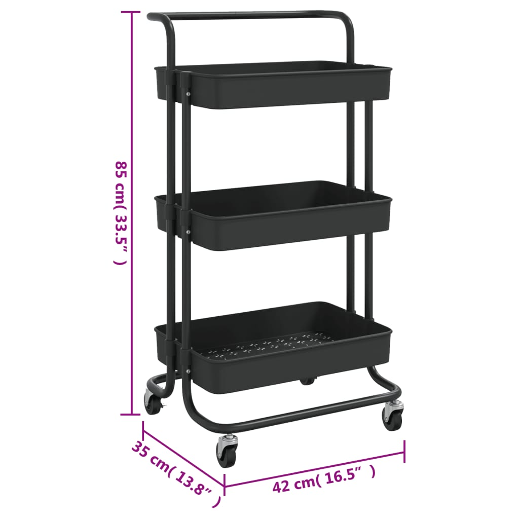 vidaXL 3-Tier Kitchen Trolley Black 42x35x85 cm Iron and ABS