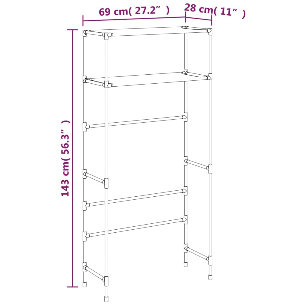 vidaXL 2-Tier Storage Rack over Washing Machine Black 69x28x143 cm Iron