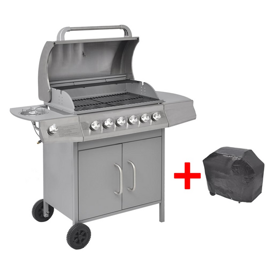 vidaXL Gas Barbecue Grill 6+1 Cooking Zone Silver