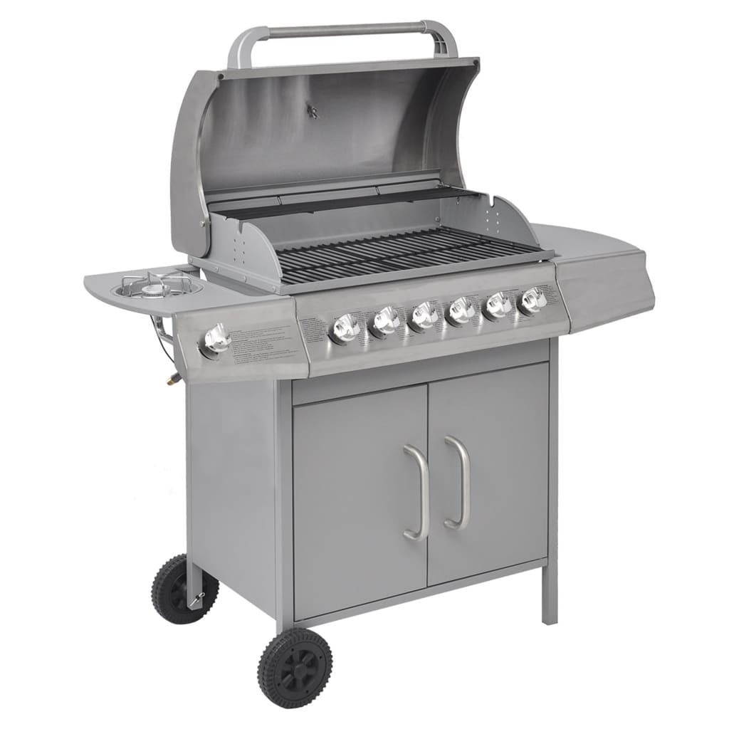 vidaXL Gas Barbecue Grill 6+1 Cooking Zone Silver