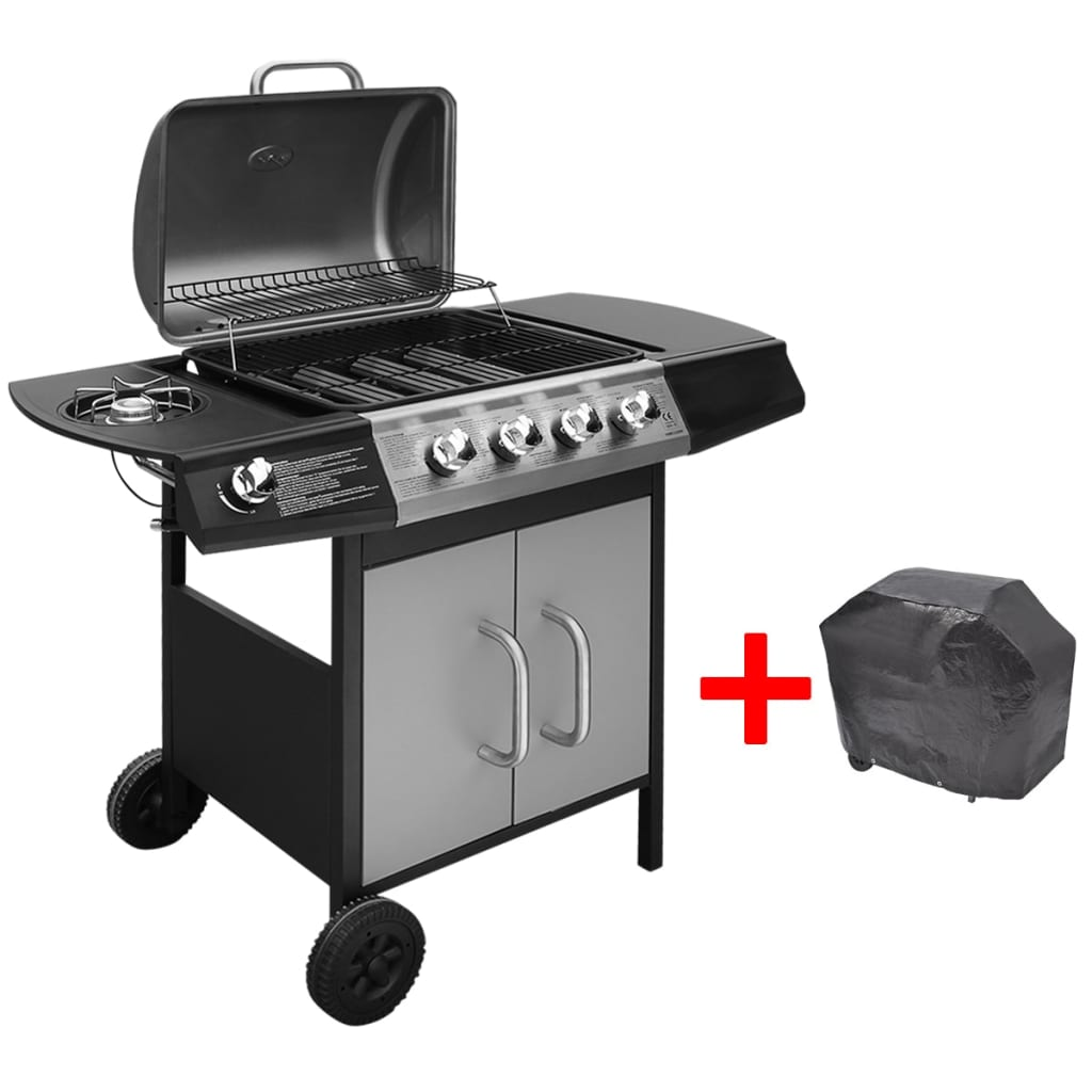 vidaXL Gas Barbecue Grill 4+1 Cooking Zone Black and Silver