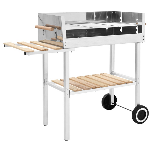 vidaXL XXL Trolley Charcoal BBQ Grill Stainless Steel with 2 Shelves