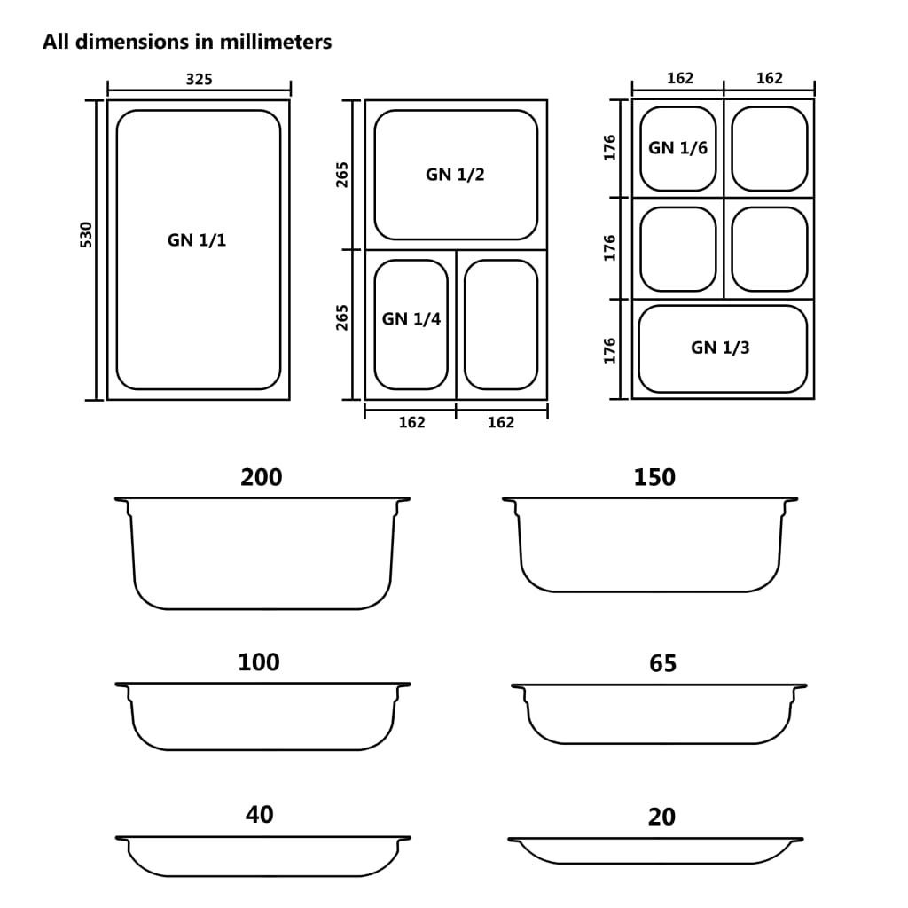 vidaXL Gastronorm Containers 2 pcs GN 1/1 150 mm Stainless Steel