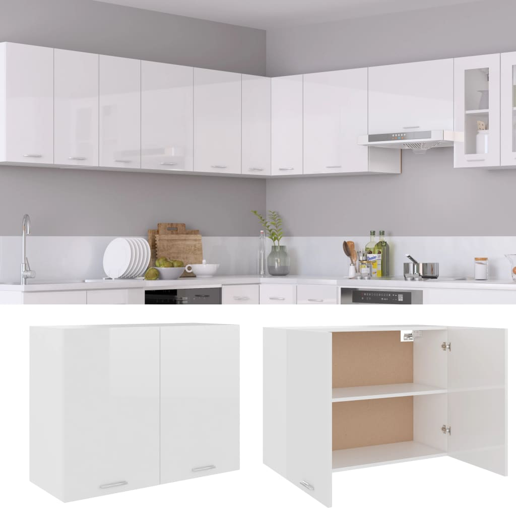 vidaXL Hanging Cabinet High Gloss White 80x31x60 cm Engineered Wood