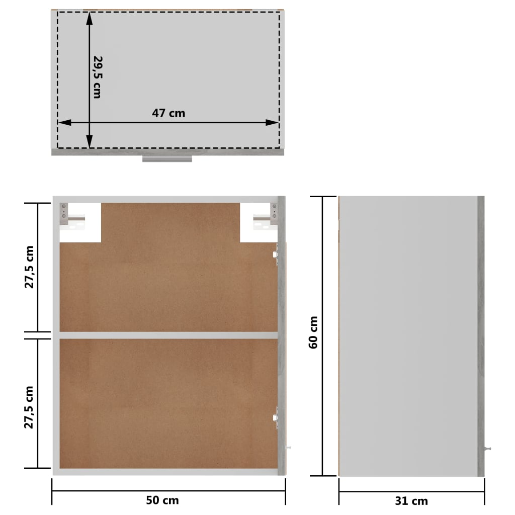 vidaXL Hanging Cabinet Concrete Grey 50x31x60 cm Engineered Wood