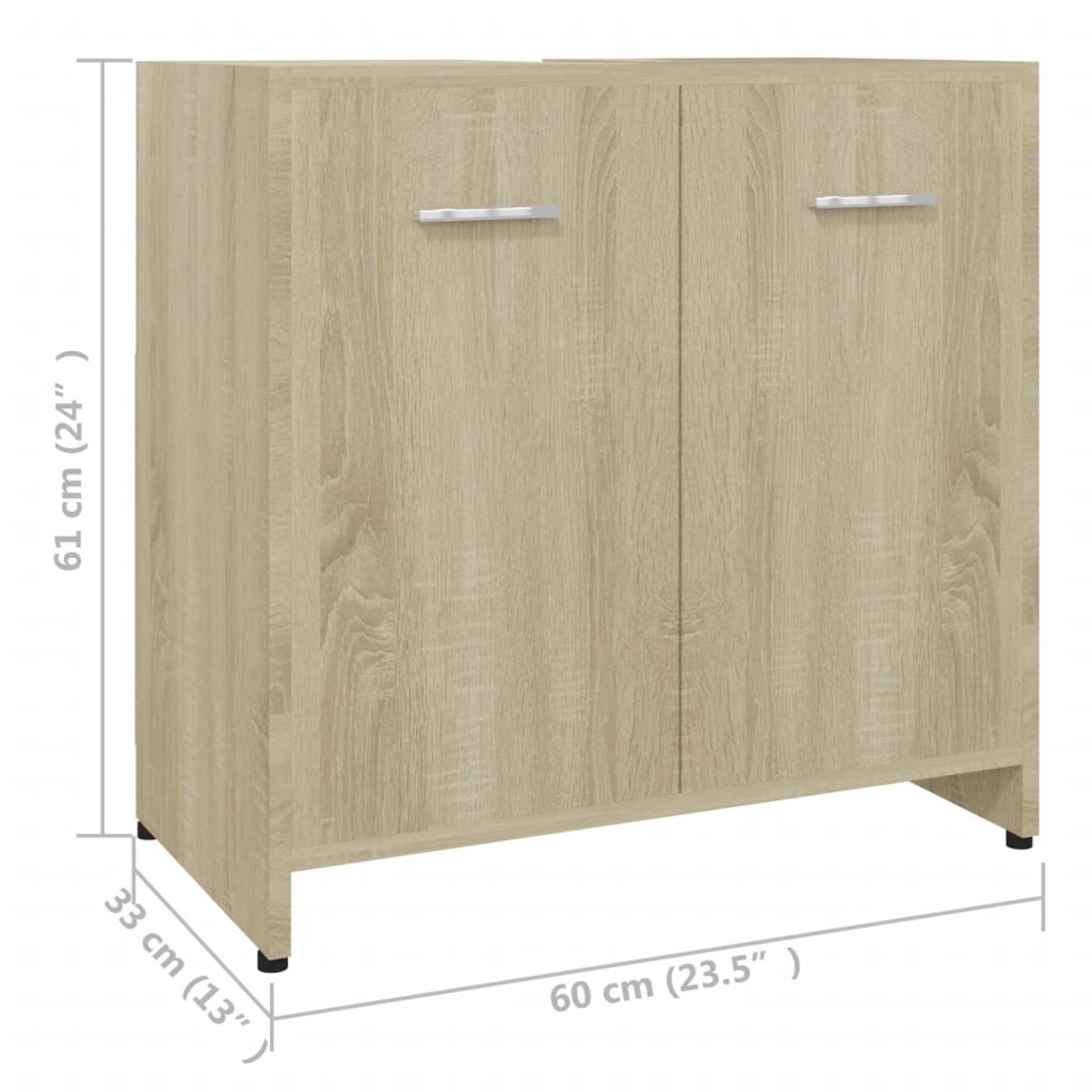 vidaXL Bathroom Cabinet Sonoma Oak 60x33x61 cm Engineered Wood