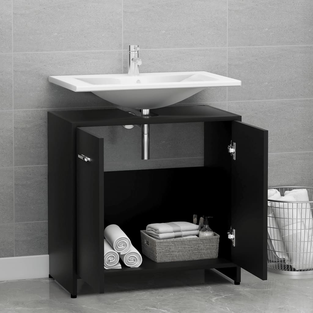 vidaXL Bathroom Cabinet Black 60x33x61 cm Engineered Wood