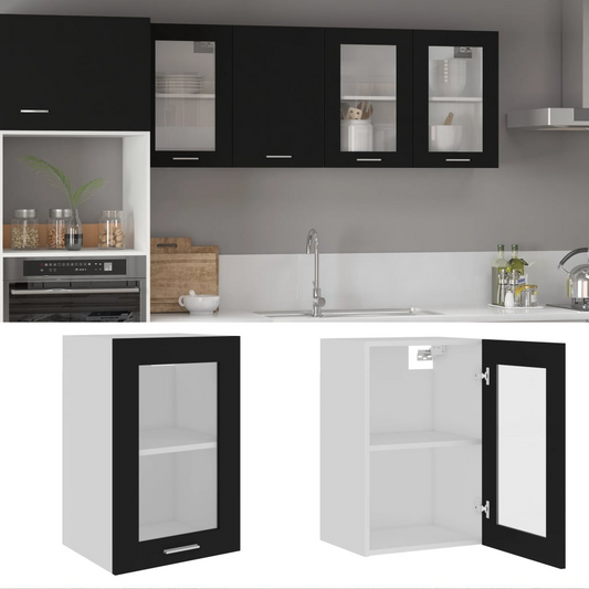 vidaXL Hanging Glass Cabinet Black 40x31x60 cm Engineered Wood