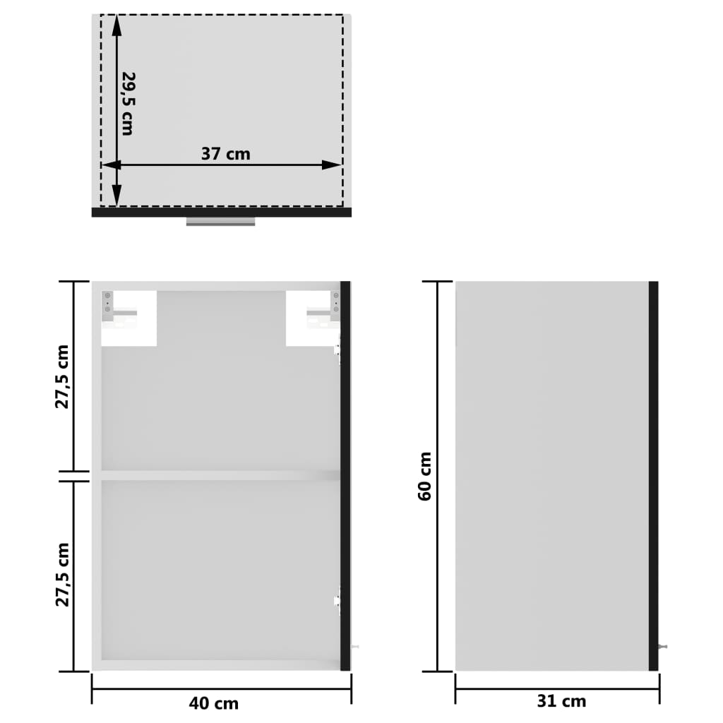 vidaXL Hanging Glass Cabinet Black 40x31x60 cm Engineered Wood