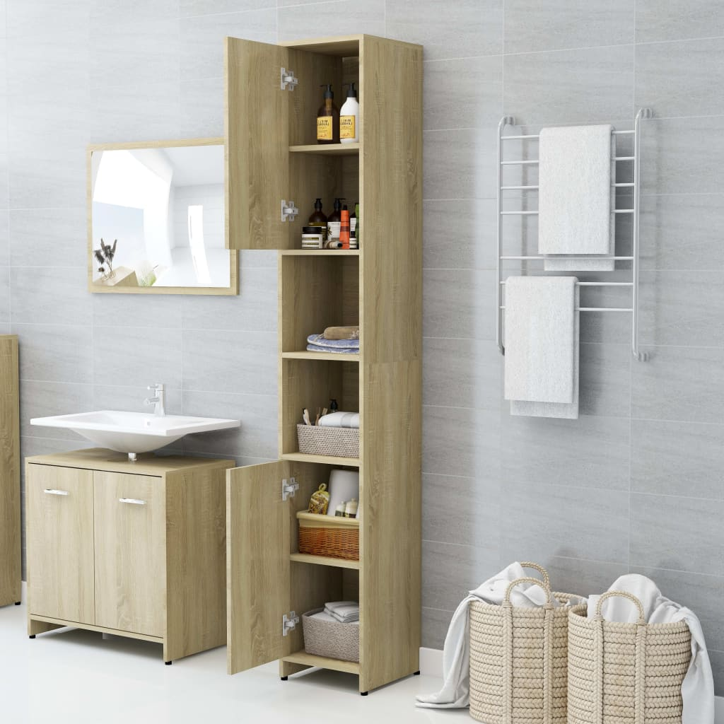 vidaXL Bathroom Cabinet Sonoma Oak 30x30x183.5 cm Engineered Wood