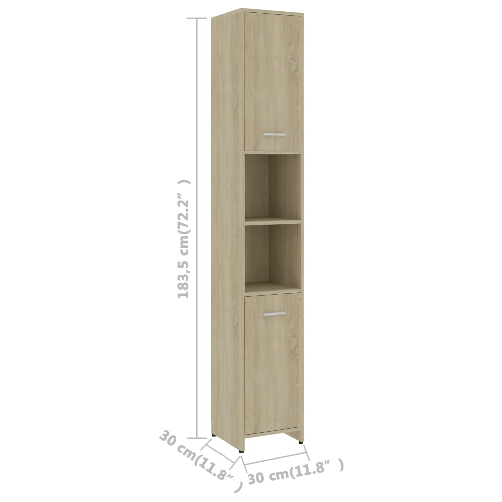 vidaXL Bathroom Cabinet Sonoma Oak 30x30x183.5 cm Engineered Wood