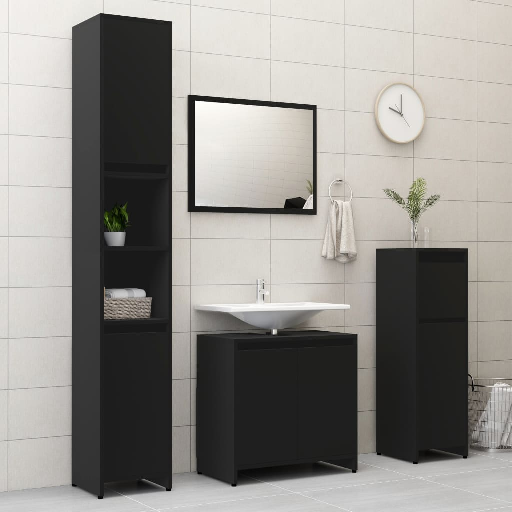 vidaXL Bathroom Cabinet Black 30x30x95 cm Engineered Wood