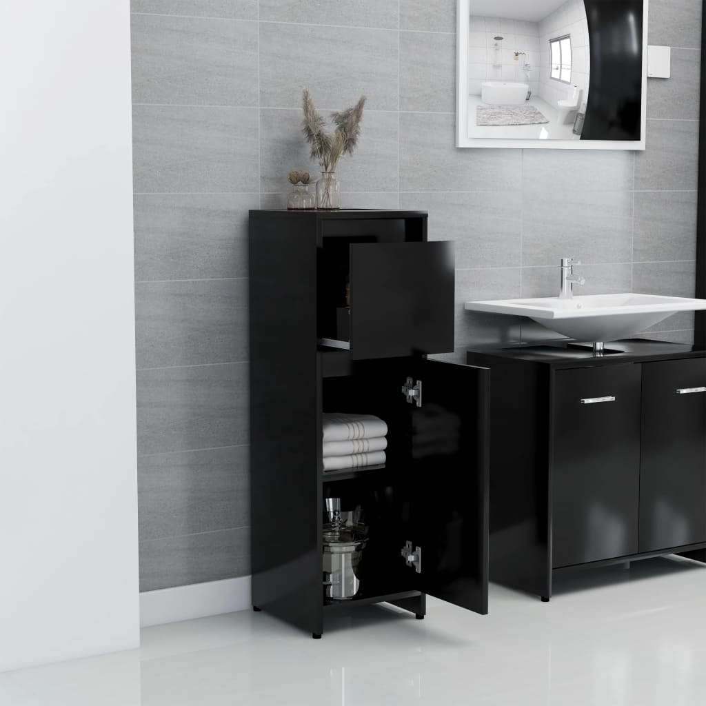 vidaXL Bathroom Cabinet Black 30x30x95 cm Engineered Wood