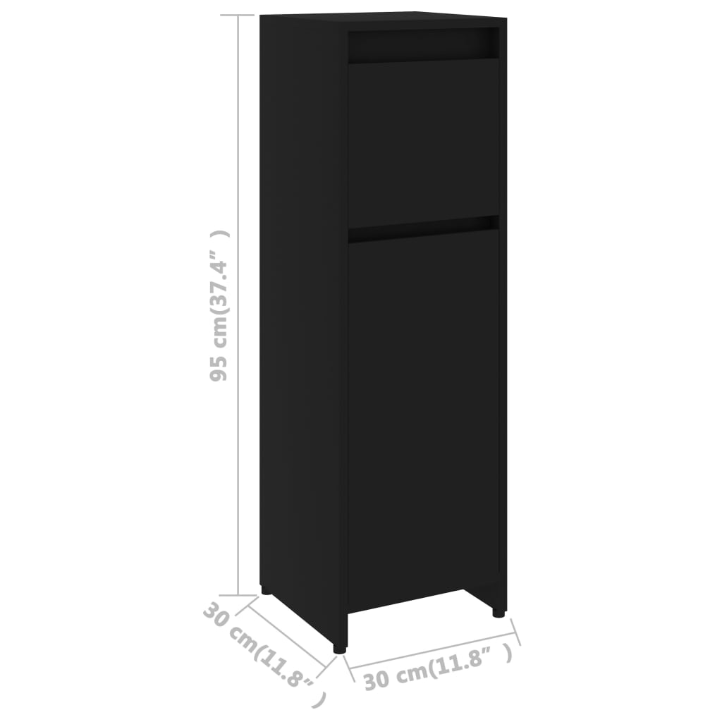 vidaXL Bathroom Cabinet Black 30x30x95 cm Engineered Wood