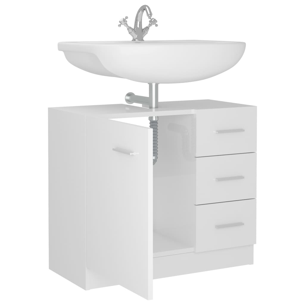 vidaXL Sink Cabinet High Gloss White 63x30x54 cm Engineered Wood