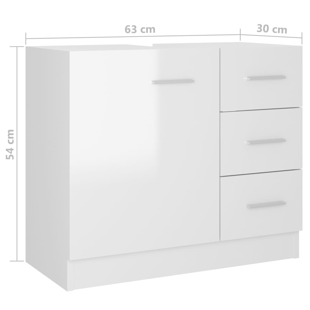 vidaXL Sink Cabinet High Gloss White 63x30x54 cm Engineered Wood