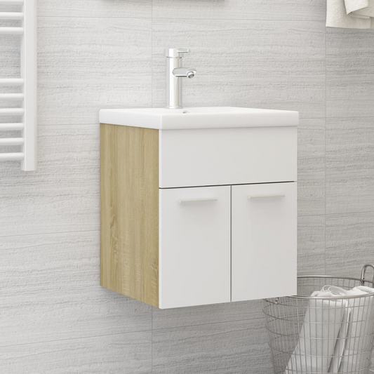 vidaXL Sink Cabinet White and Sonoma Oak 41x38.5x46 cm Engineered Wood