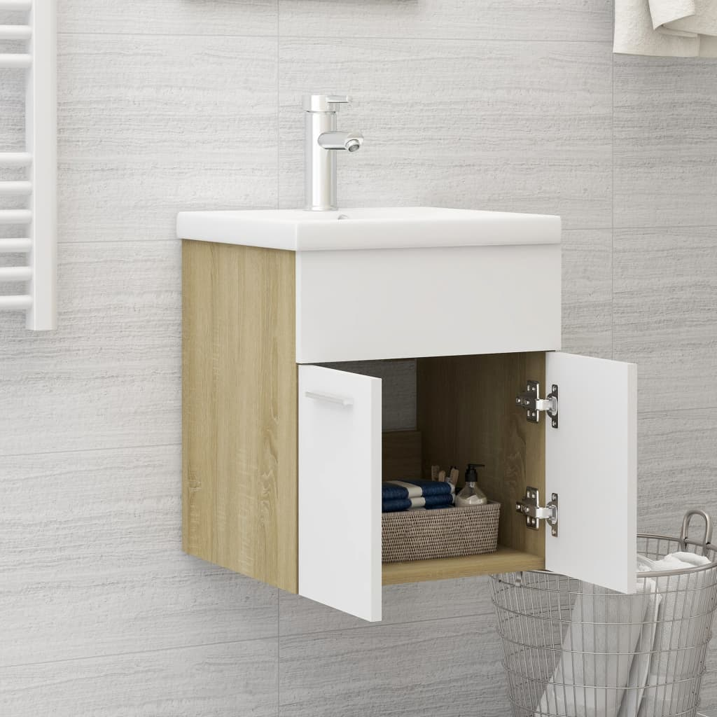 vidaXL Sink Cabinet White and Sonoma Oak 41x38.5x46 cm Engineered Wood