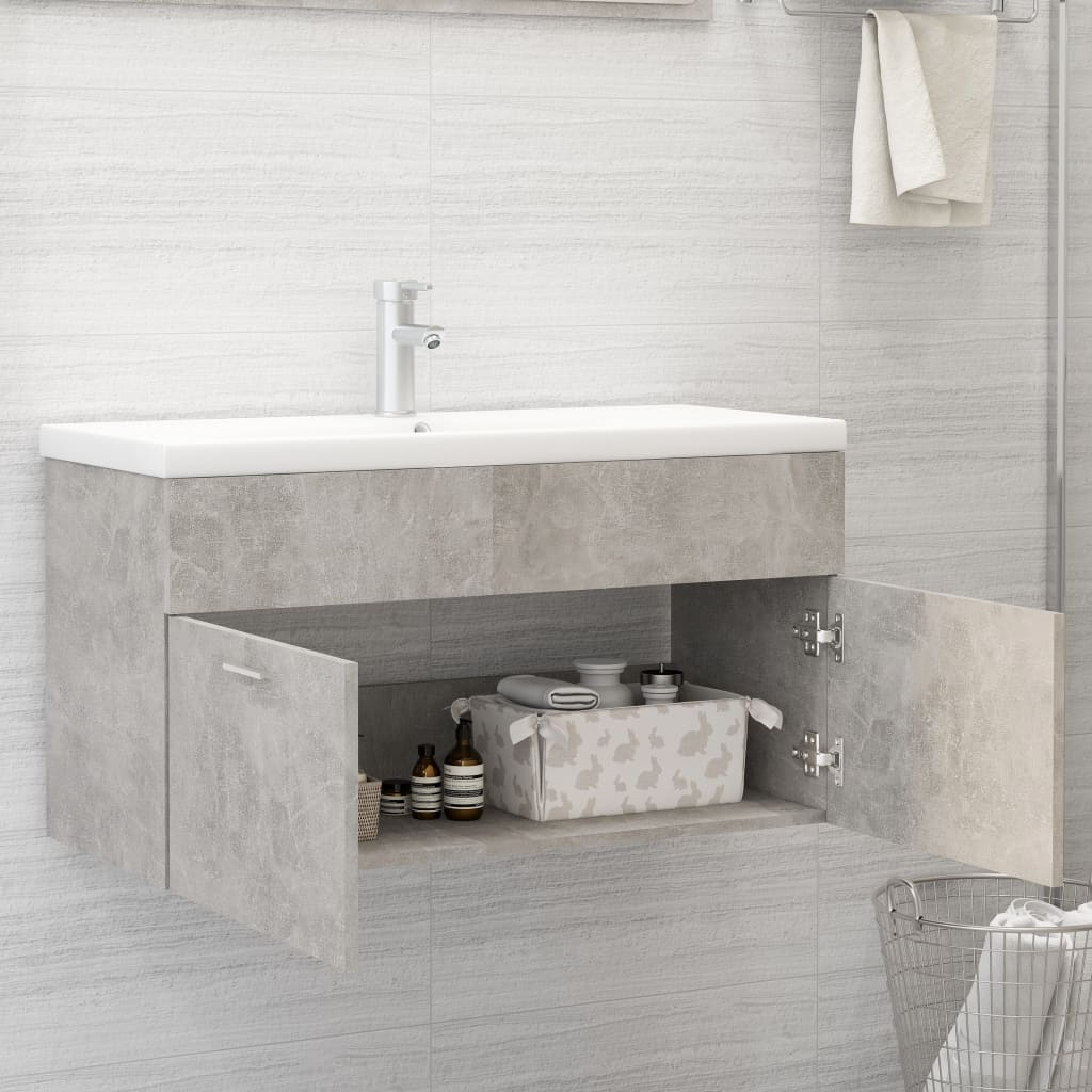 vidaXL Sink Cabinet Concrete Grey 90x38.5x46 cm Engineered Wood