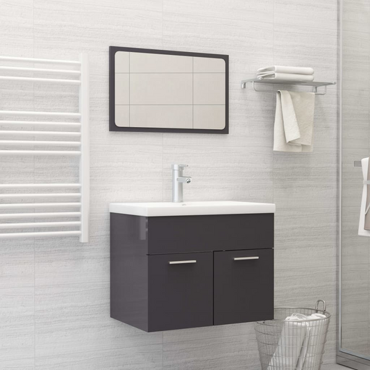 vidaXL 2 Piece Bathroom Furniture Set High Gloss Grey Engineered Wood