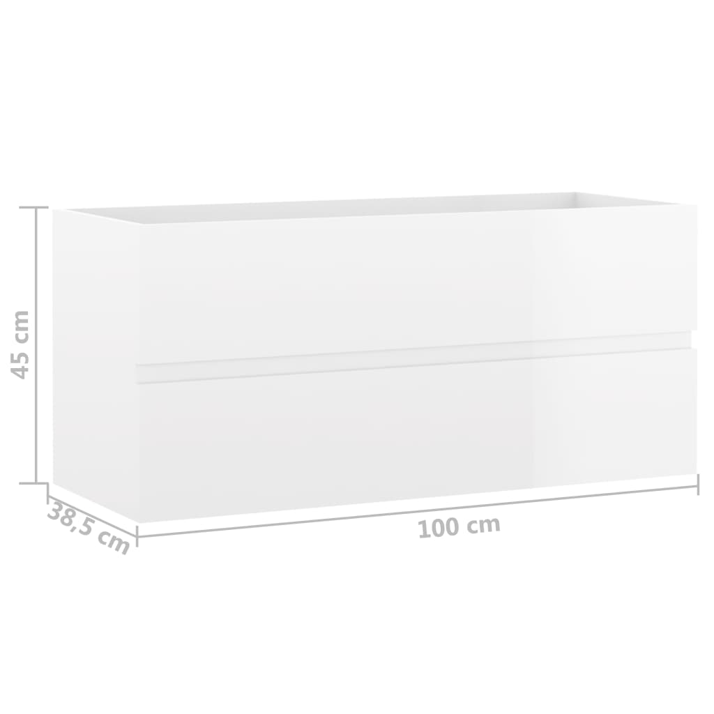 vidaXL Sink Cabinet High Gloss White 100x38.5x45 cm Engineered Wood