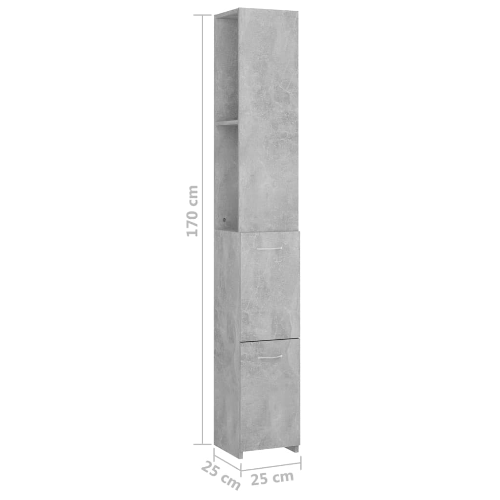 vidaXL Bathroom Cabinet Concrete Grey 25x26.5x170 cm Engineered Wood