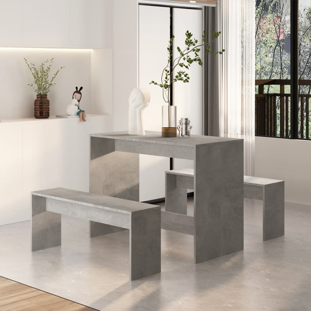 vidaXL 3 Piece Dining Set Concrete Grey Engineered Wood