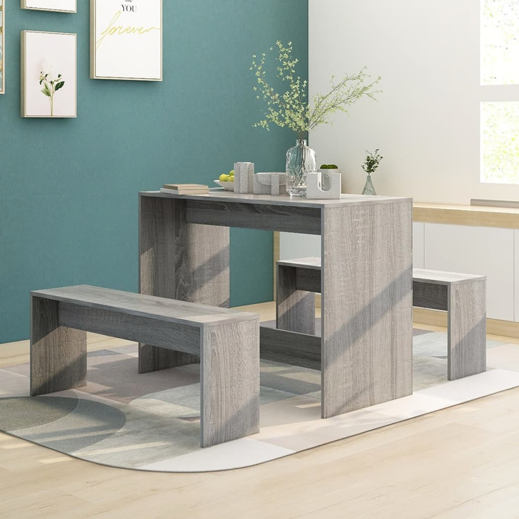 vidaXL 3 Piece Dining Set Grey Sonoma Engineered Wood