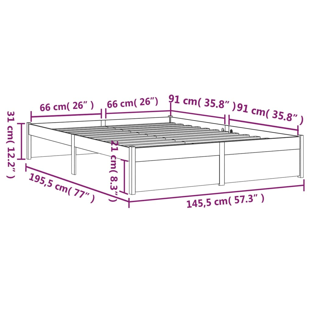 vidaXL Bed Frame Solid Wood 140x190 cm