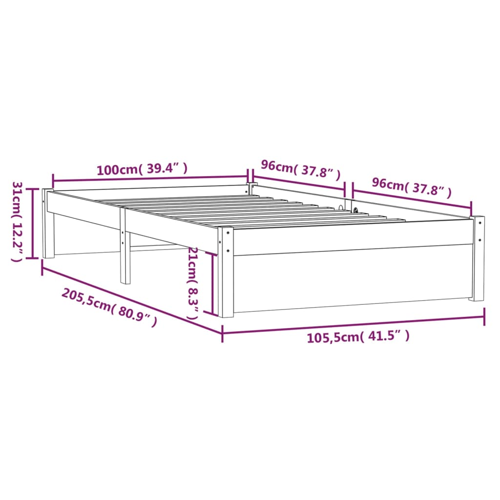 vidaXL Bed Frame Solid Wood 100x200 cm