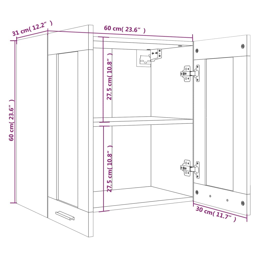 vidaXL Hanging Glass Cabinet Grey Sonoma 60x31x60 cm Engineered Wood