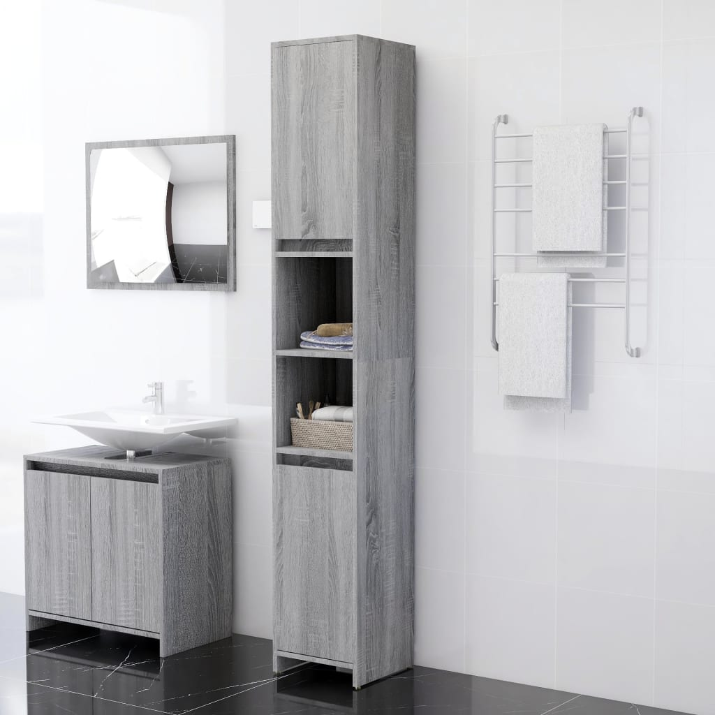 vidaXL Bathroom Cabinet Grey Sonoma 30x30x183.5 cm Engineered Wood